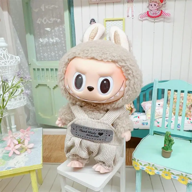 Bonito Mini Plush Doll Roupas para Meninas, 17cm, Outfit Acessórios, Coréia K-pop Exo Labubu Idol Dolls, Hoodie, Saia, Vestuário, Presente DIY