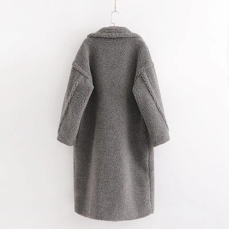 Abrigo largo de oso de peluche de piel sintética para mujer, abrigos gruesos y cálidos con estilo, chaqueta de Cachemira falsa, talla grande, gris,