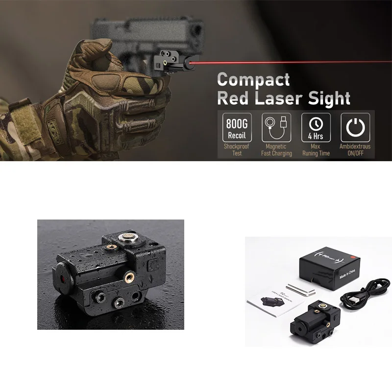 

Pistol Laser Sight Magnetic Rechargeable Low Profile Mini Gun Red Laser with Ambidextrous ON Off Switch 21mm Picatinny Rail