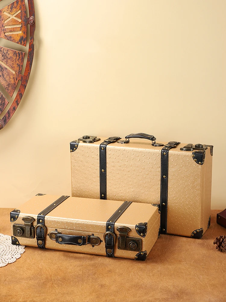 Vintage Suitcases Wooden Hand-Held Storage Suitcase,Clothing Sorting Box,Showcase Display,Woven Props Boxs Decoration