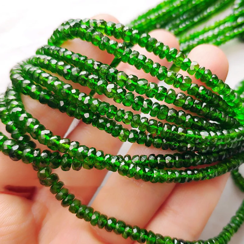 

2023 Loose Beads Green Diopside Roundel Faceted 3-3.5mm for DIY Jewelry Making 40cm Nature Gemstone