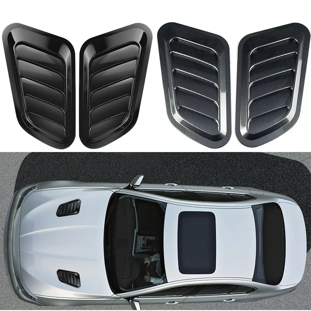 2Pcs 33cm side Hood Air Flow Intake Cover Decorative Cell Hood Scoop Bonnet Vent Cover Sticker Universal fit any FLAT Hood Car
