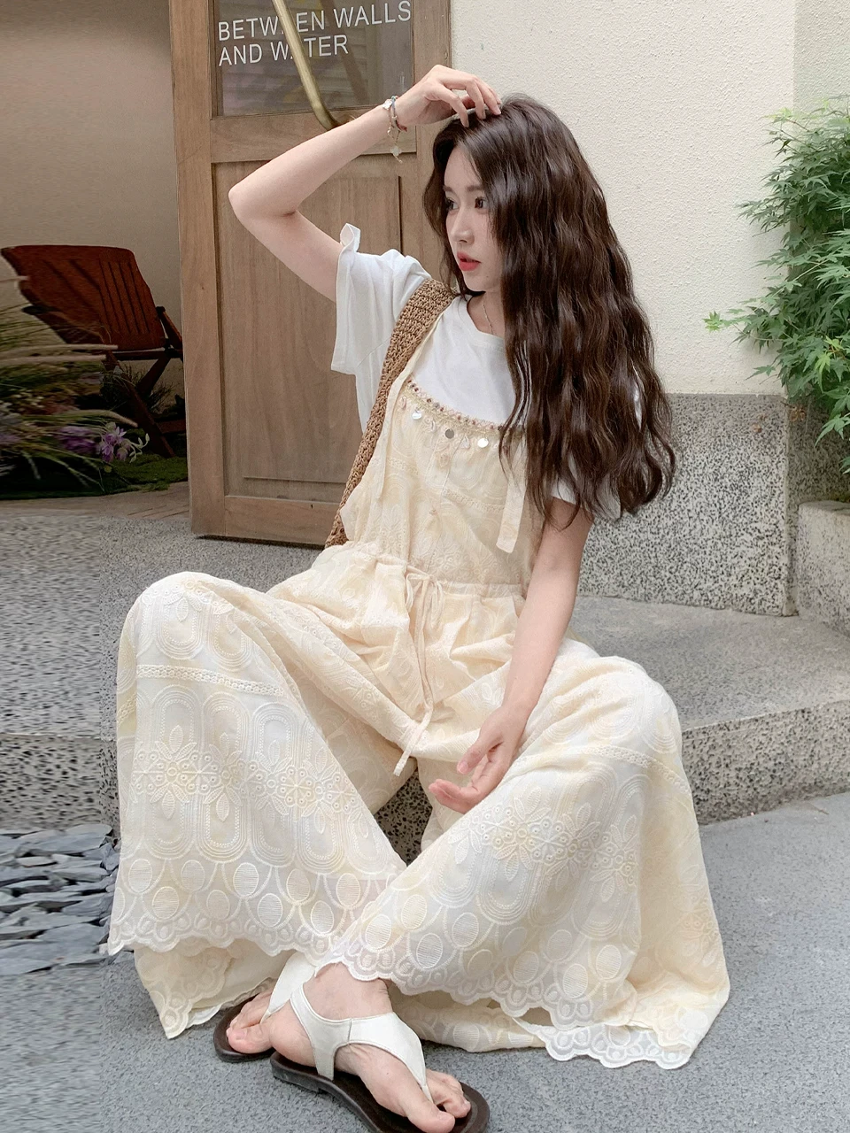 Mono de mujer de pierna ancha con peto bordado a la moda, informal, de verano, nueva llegada, Jojosnidel Miber, con cierre de cremallera de color