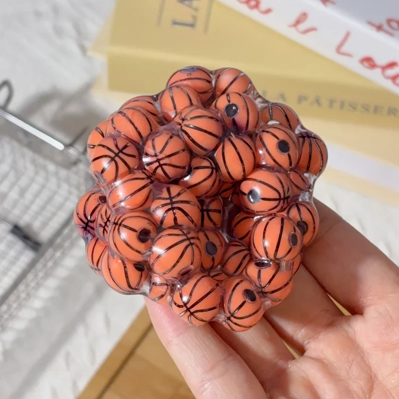 

1PC Handmade Basketball Stress Toy - Soft ASMR Fidget Ball, Realistic Orange Black Design for Kids Adults Relaxation Gift