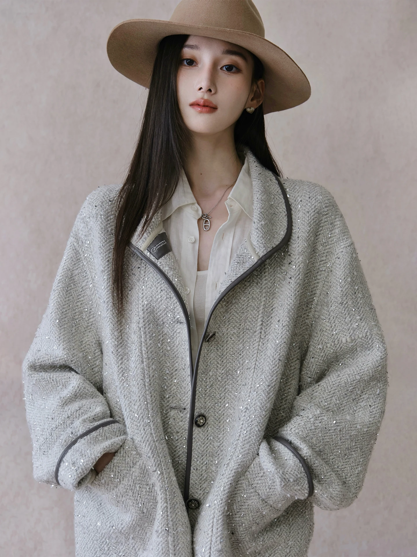 

ChillCozy Hera Galaxy Travel Elely: Женская осенняя модная ветровка из смесовой шерсти с воротником-стойкой