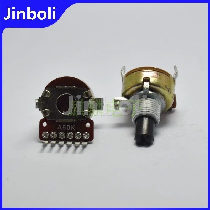 2PCS R1612G A50K 6Pins Double Potentiometer Audio Car Amplifier Electronic Instrument D Shaft Length 15mm