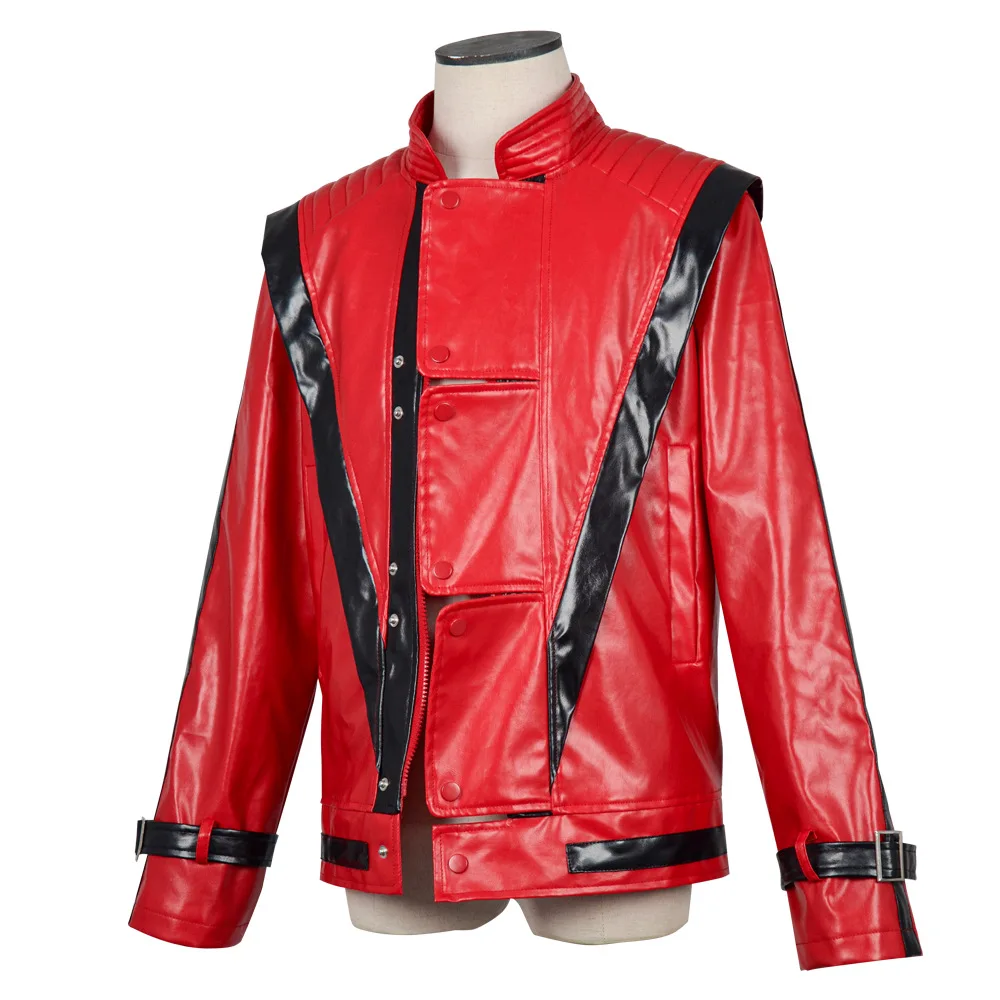Michael Jackson Cosplay Costume Red Jacket Teenager Men's Top Wig Halloween Stage Performance Dance Wear Role-playing Outfit view 3
