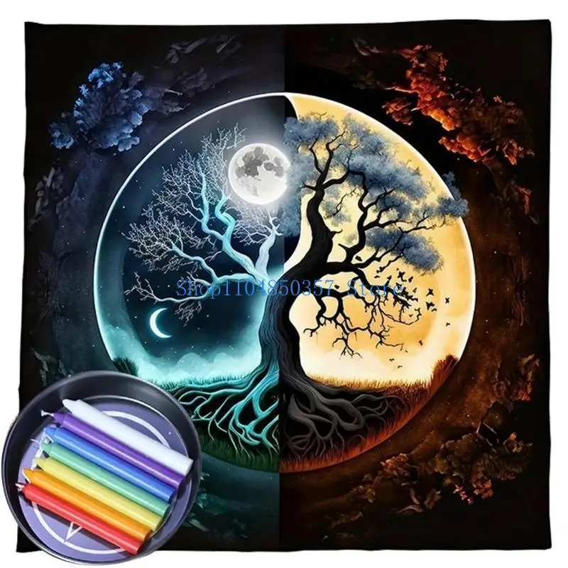 5asd بطاقات العرافة مفرش طاولة نسيج أشجار الحياة التارو بطاقة مفرش المائدة التنجيم التارو السحر سطح القماش #3