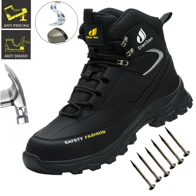 

Men's Safety Toe Industrial Work Protective Shoes Puncture-Proof Anti-smash Warehouse Work Footwear Leather Kevlar Insoles Boots