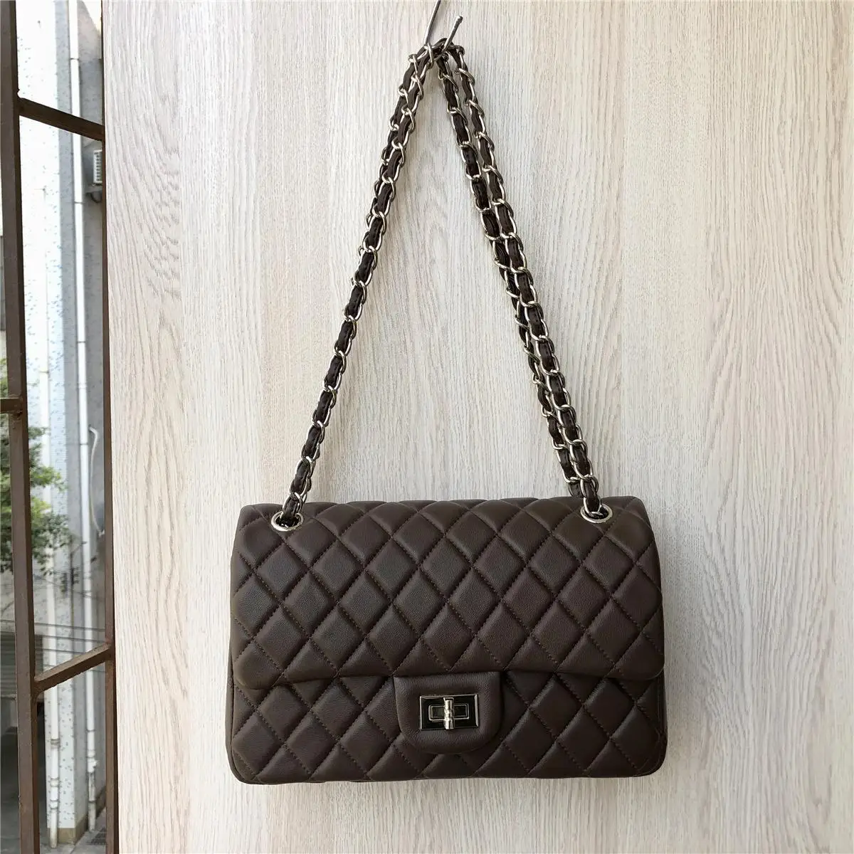 Company Genuine Leather Diamond Grid Chain Bag Top Layer Sheep Leather Commuter Versatile Single Shoulder Slant Crossbody Bag...