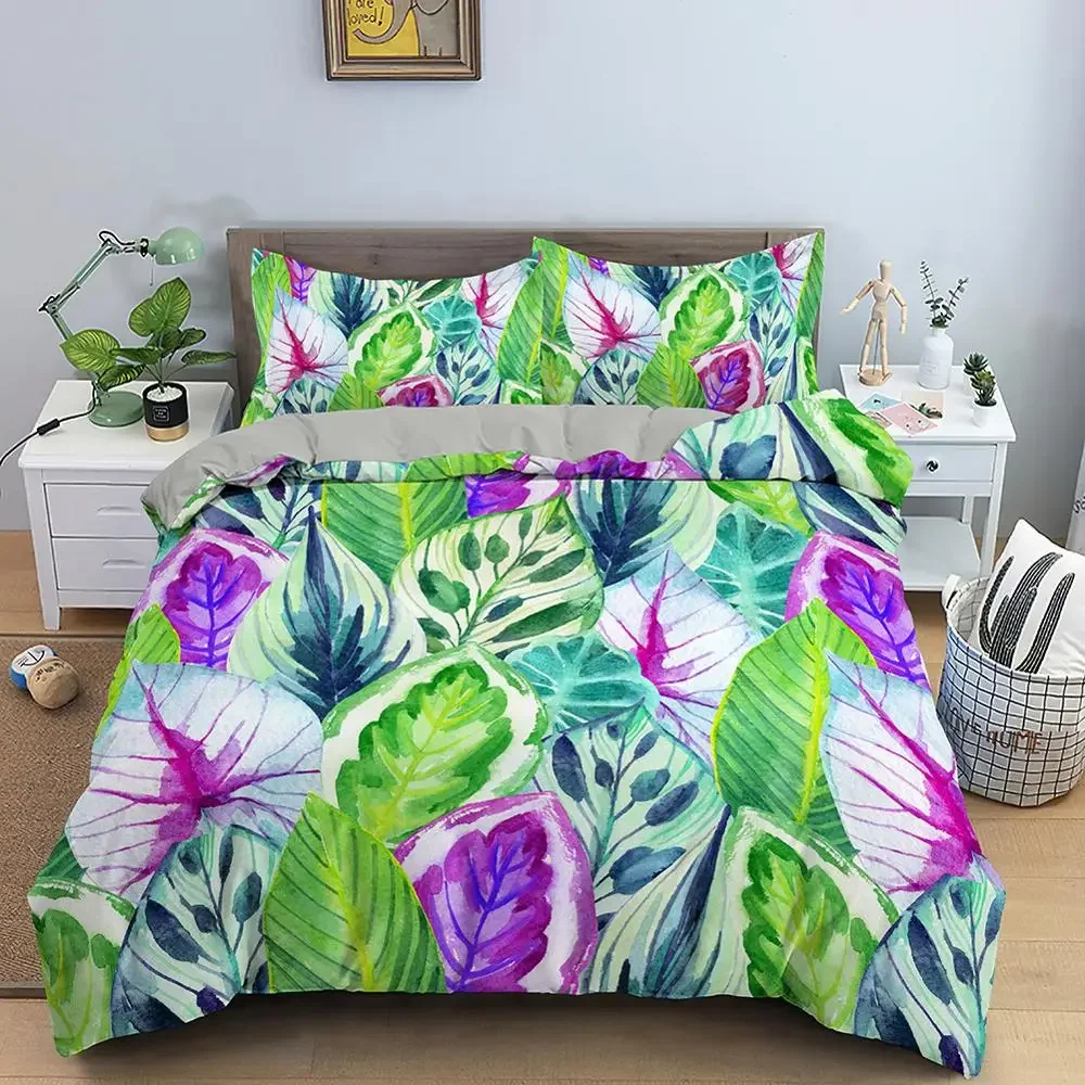 Feathers Duvet Cover Queen/King Size Boho Colorful Bird Feather Bedding Set Tropical Leaves 2/3pcs Polyester Comforter Cover