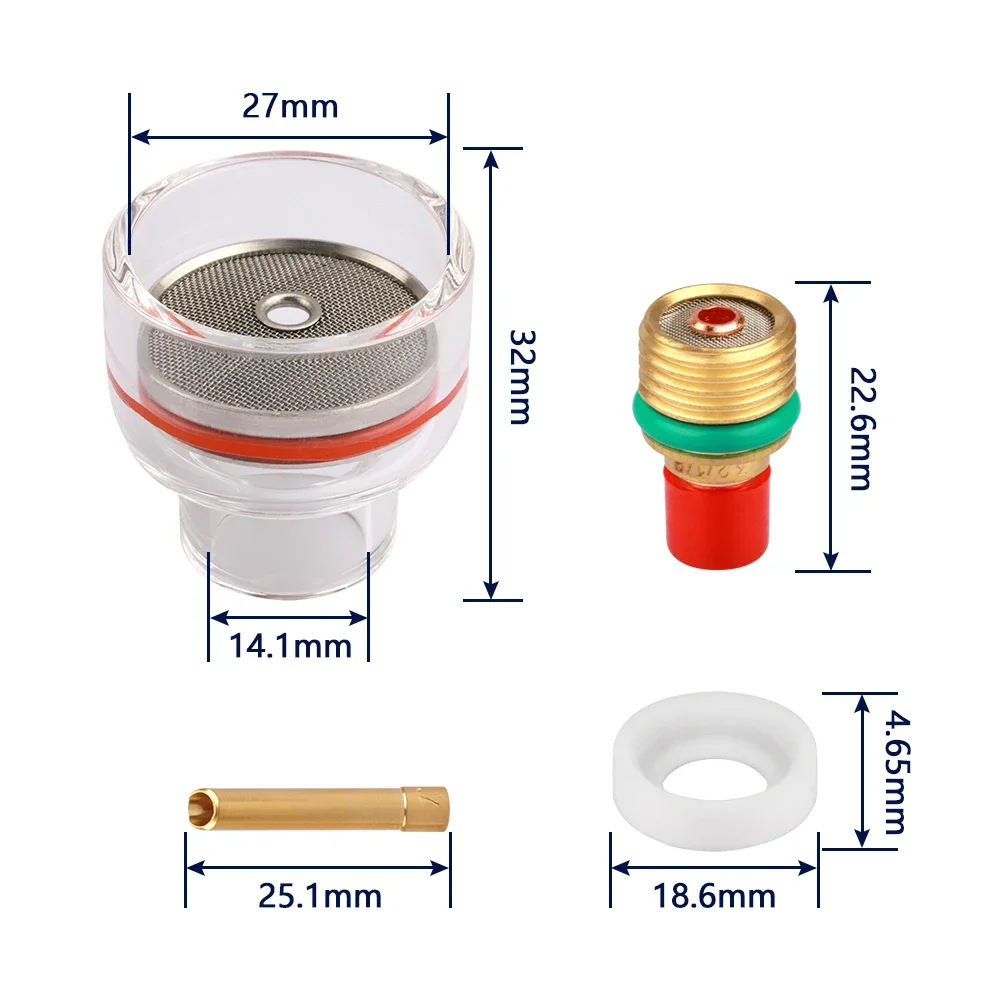 Collect Body Short Gas Lens Glass Cup Transparent Porcelain Nozzle 2HSGS Gasket Kit for TIG Welding Torch WP9 WP20 Accessories