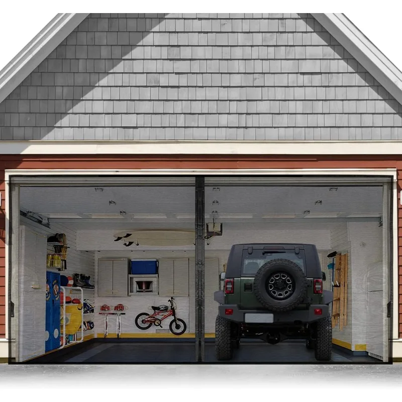 

Garage Door Screen For 2 Car 16x7FT, Magnetic Screen Garage with Retractable Fiberglass Mesh and Heavy Duty Weighted Bottom