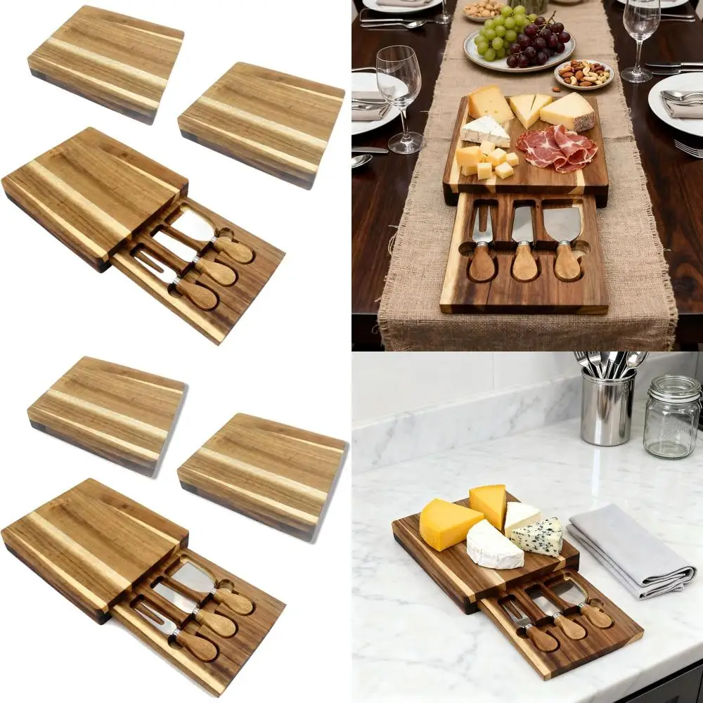 

Acacia Wood Cheese & Knife Set, 9x7.9 inches, Perfect for Housewarming or Wedding Gifts