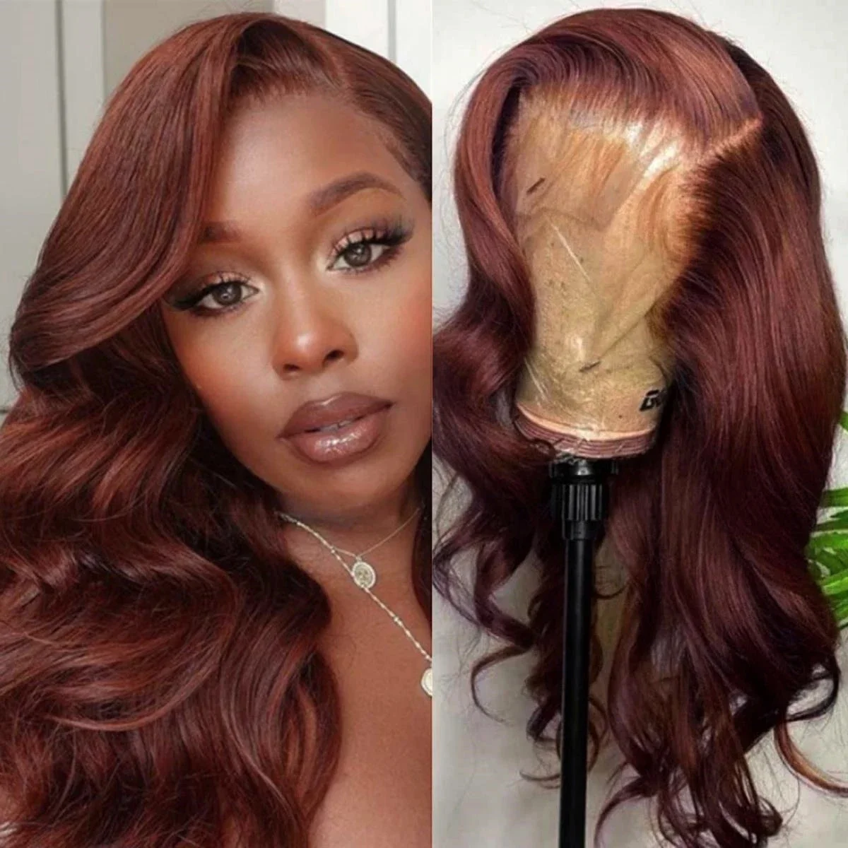 Reddish Brown 13X4 Synthetic Lace Front Wigs For Women Copper Red Lace Frontal Wig Pre Plucked Hairline With Baby Hair Fiber