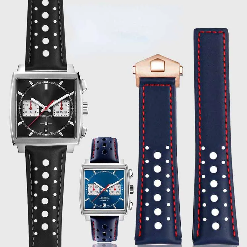 22mm Soft breathable Genuine leather Watchband For TAG HEUER Cowhide Strap MONACO CARRERA Bracelet Folding Buckle accessories