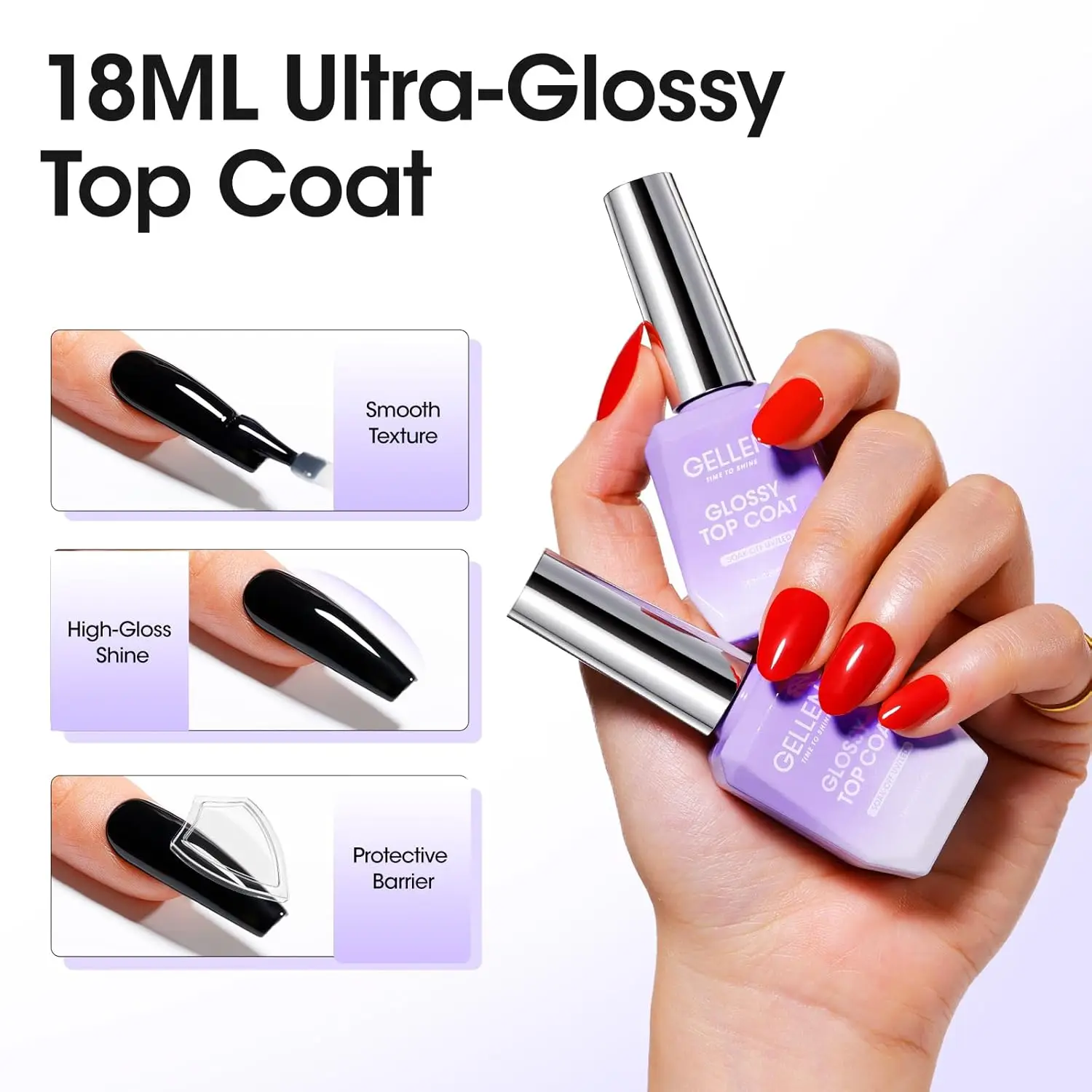 GELLEN Press-On-Nägel Klebegel Nagellack 18ml Glänzender Überlack Soak-Off UV-Lampe Nagelkunst-Set für Frauen Heim-Salon
