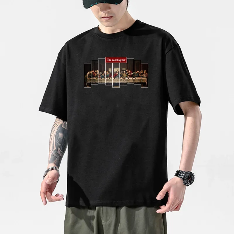 World Famous Painting T-shirt Man Spoof Mona Lisa Last Supper Vintage Oil Painting Cat Print Dress Woman Harajuku Graphic TEE