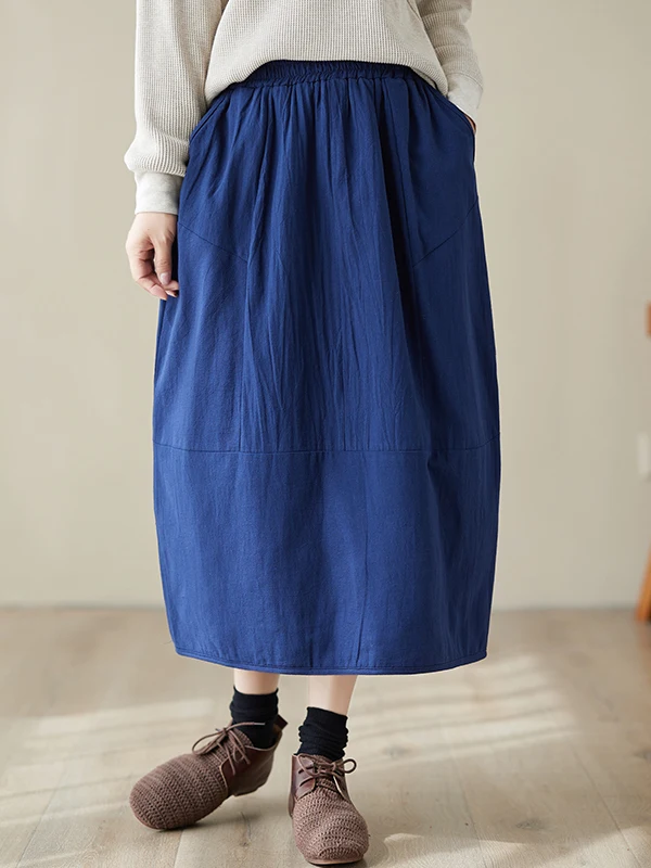 

Retro Winter Long Loose Lantern Skirt Flouffant f-length Versatile Cotton Dr for Middle-aged Women Casual Wear