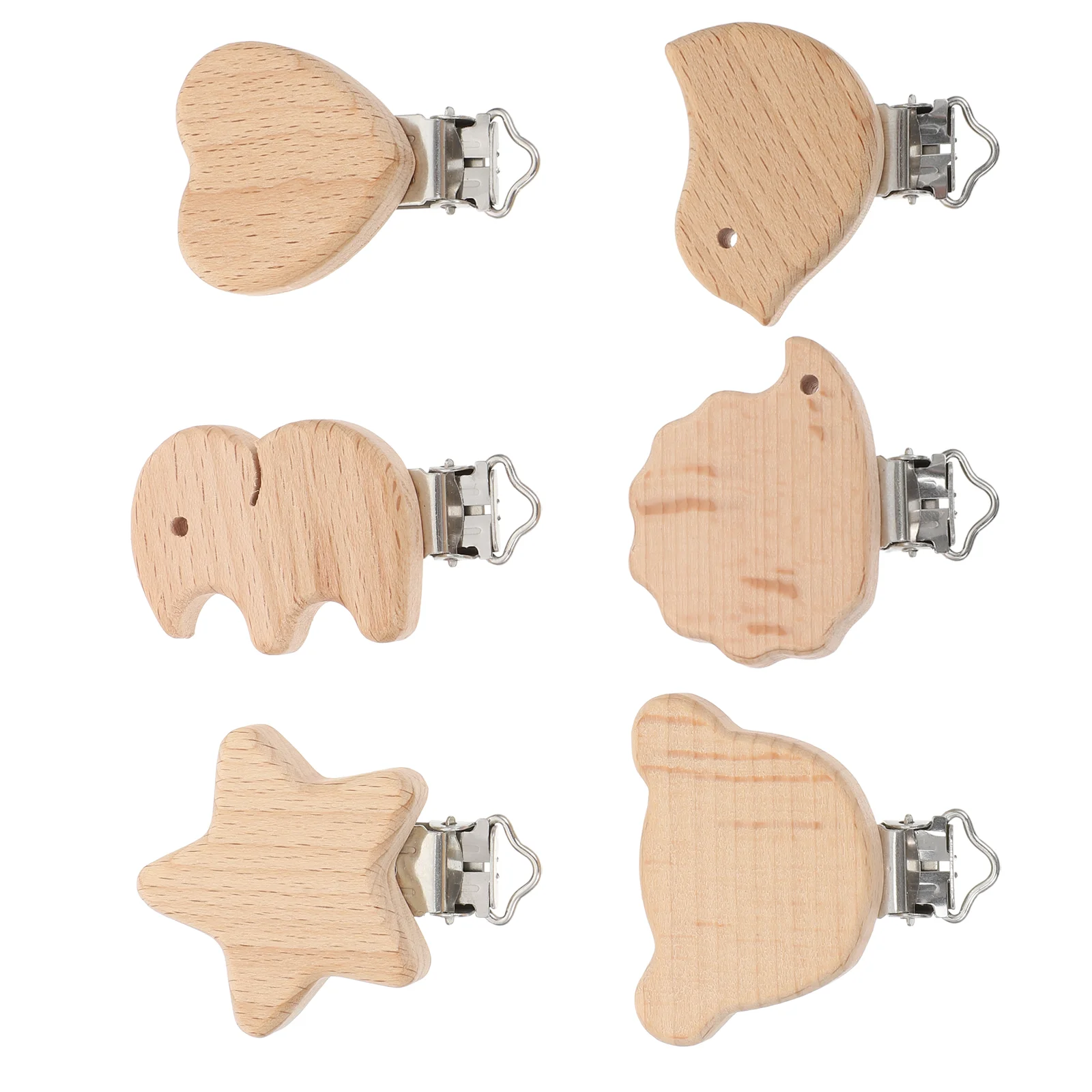 

6 Pcs Animal Pacifier Clip Fixing Clips Creative Teething Cartoon Chain Kids Soothing Wood