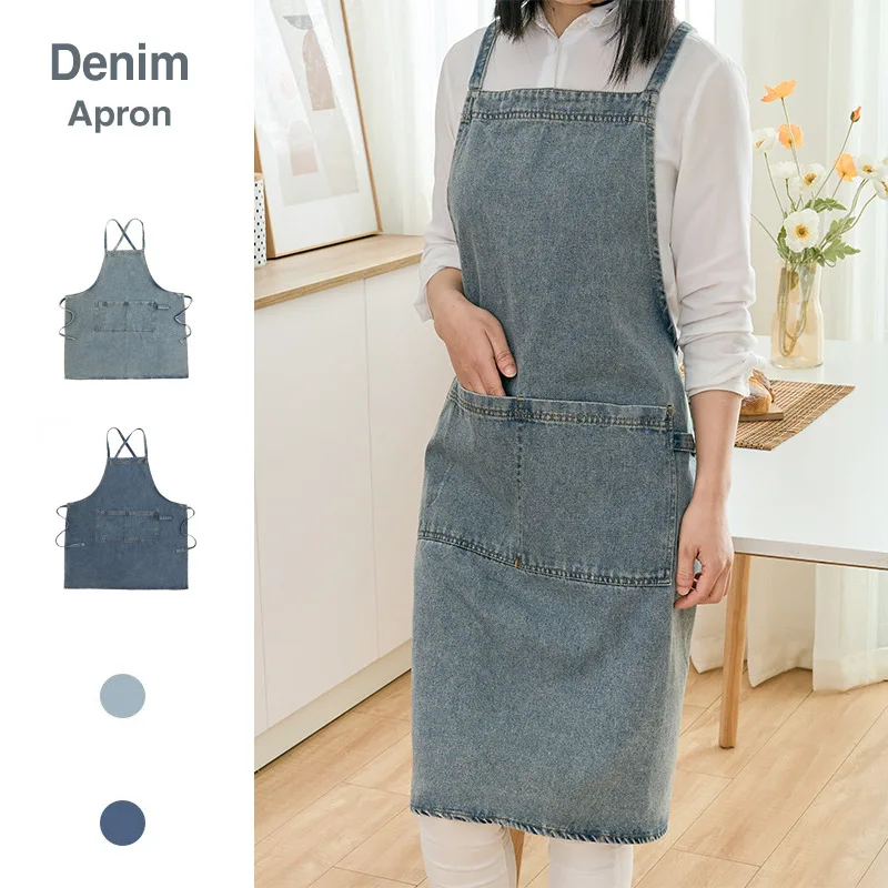 Customizable Denim Apron For Home Kitchen Use Ideal For Baristas Painters And Diy Crafts Unisex Design With Logo Printing