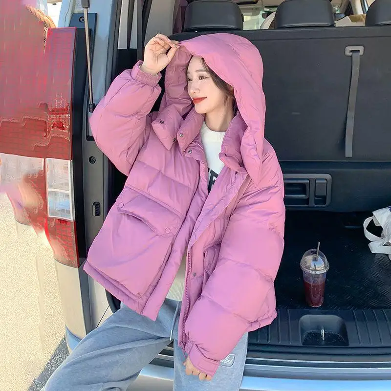 

nk Du down Jaet Hooded Women's Winter Thiened Loose ort Korean Sle Outerwear Warm Polyester Fiber