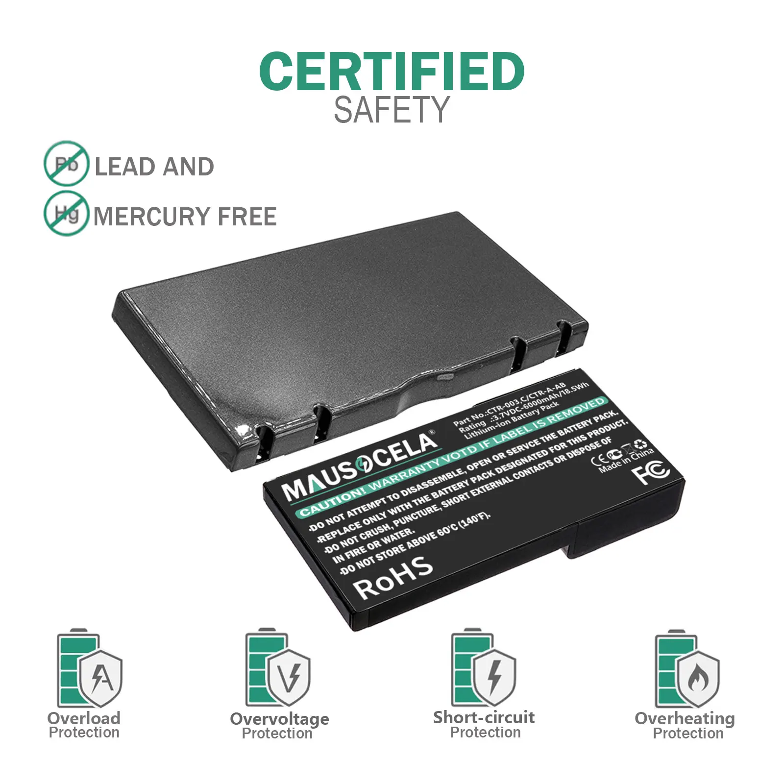 

6000mAh Game Console Battery For Nintendo:C/CTR-A-AB,CTR-003,MIN-CTR-001,3DS,CTR-001,--Li-ion--3.70V--6000mAh / 18.50Wh