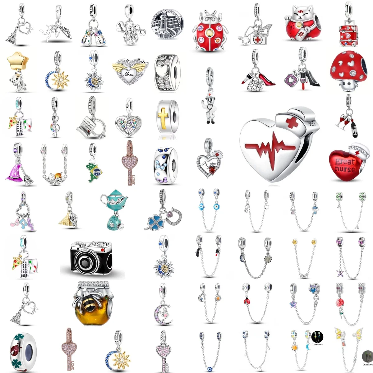 Original Butterfly Safety Chain 925 Silver Charm Camera, Robot, Doctor Pendant, Fit Bracelet DIY Exquisite Jewelry Accessories