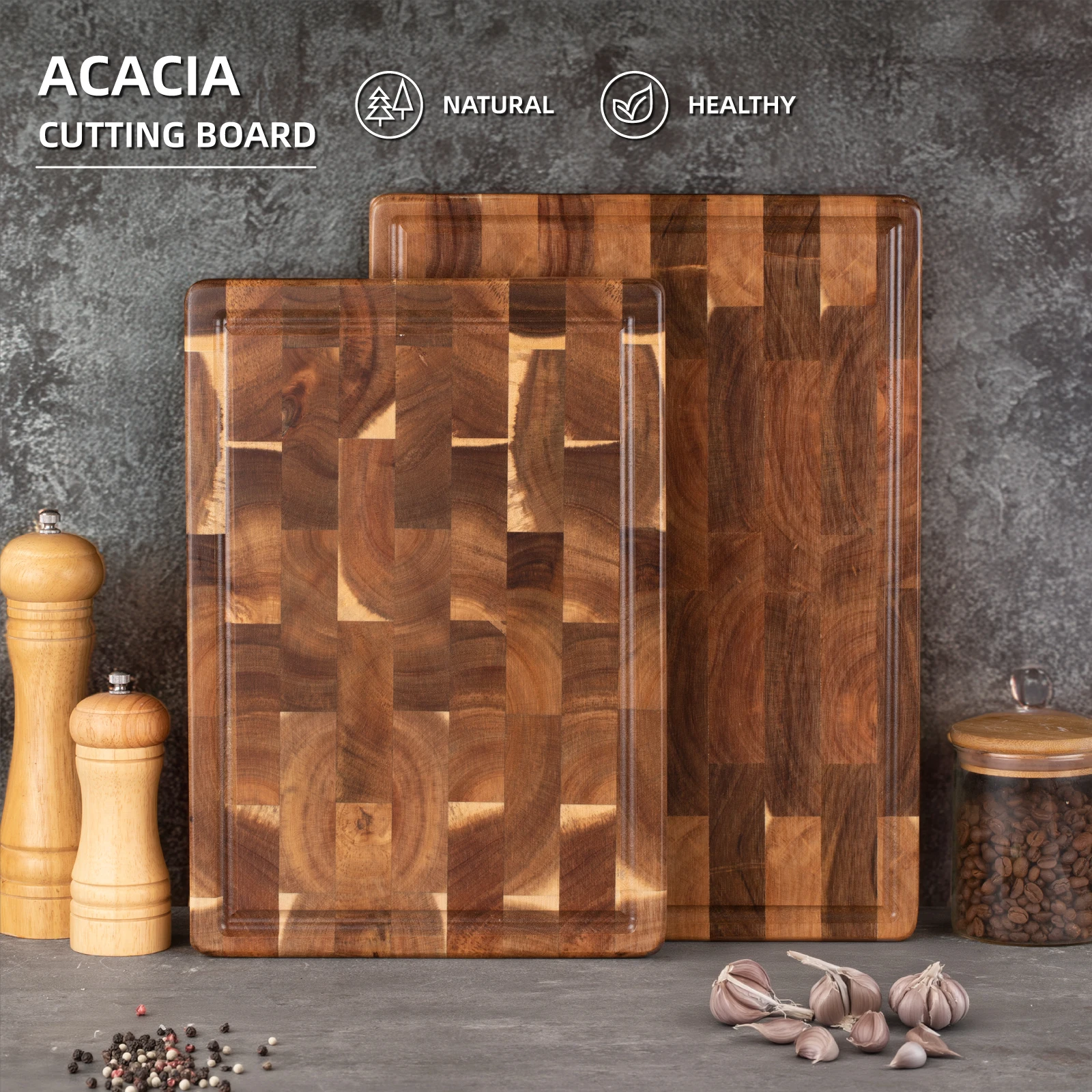 Acacia Wood End Grain Cutting Board Chopping Block For Kitchen