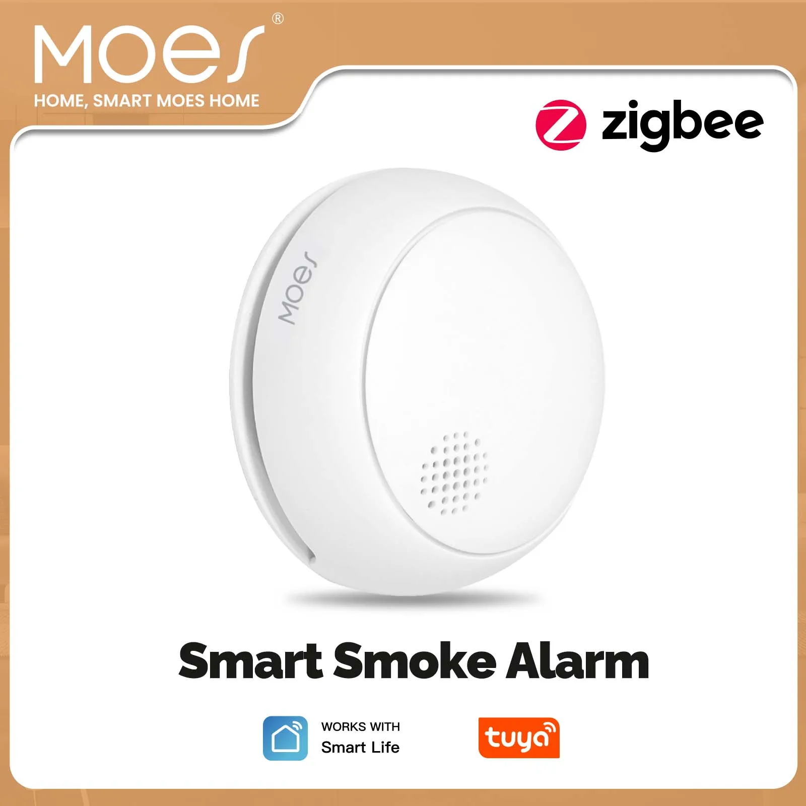 MOES ZigBee Smart Wireless Smoke Detector Fire Alarm 85dB Siren Sensor Home Safety Protection Kitchen Smoke Sensor App Alert