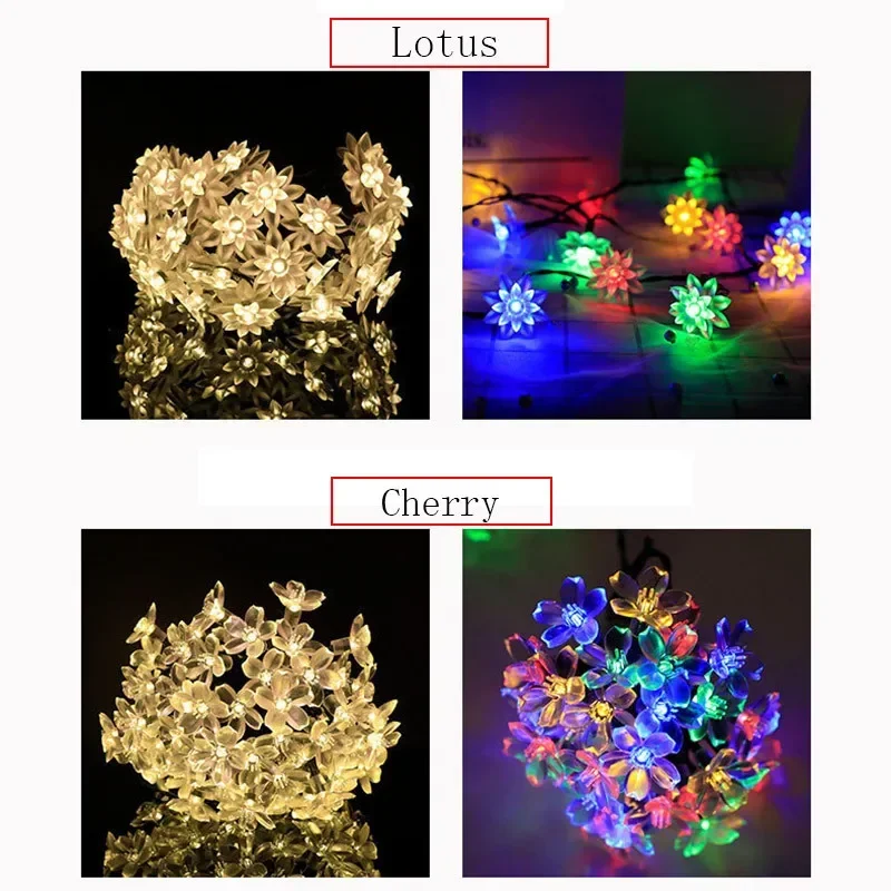 Imagem -04 - Solar Lotus String Lights para Decoração de Natal e Ano Novo Lâmpadas Decorativas ao ar Livre Guirlandas de Flores Flash Fairy Light 20100led