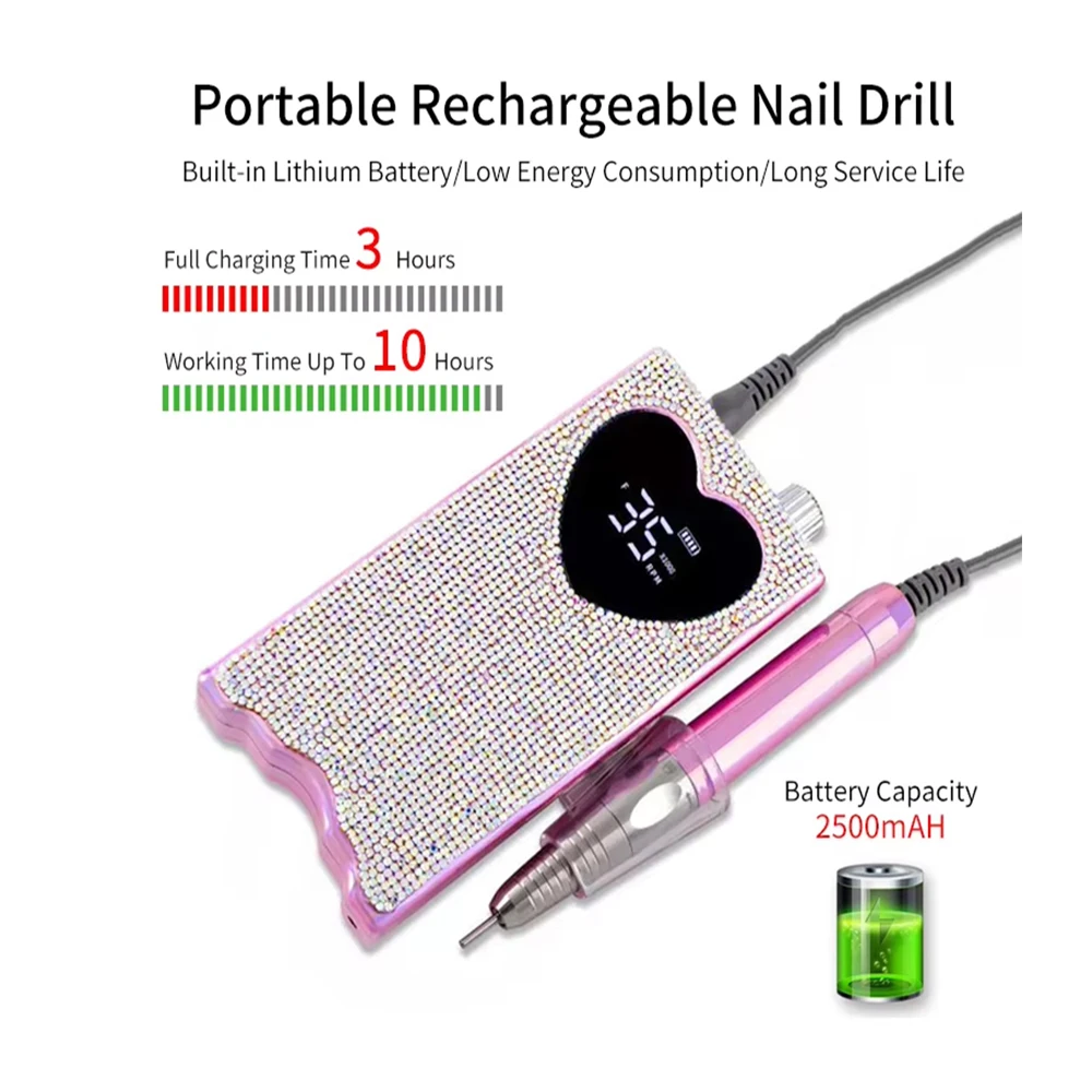 Brushless Nail Drill Rhinestone Bling Electric Nail Polish Machine 35k RPM  Battery Rechargeable Sander Professional Grinder