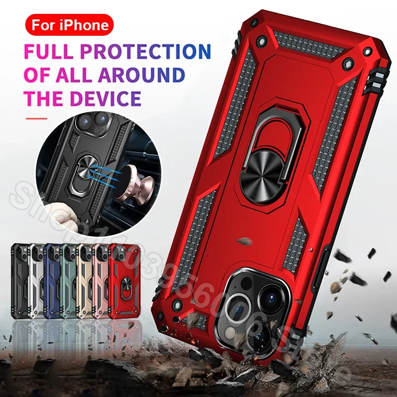 Shockproof Anti-fall Phone Case For IPhone 16 15 14 Pro Max 13 12 11 Xs Xr SE2/SE3 Finger Ring Stand Protection Back Cover