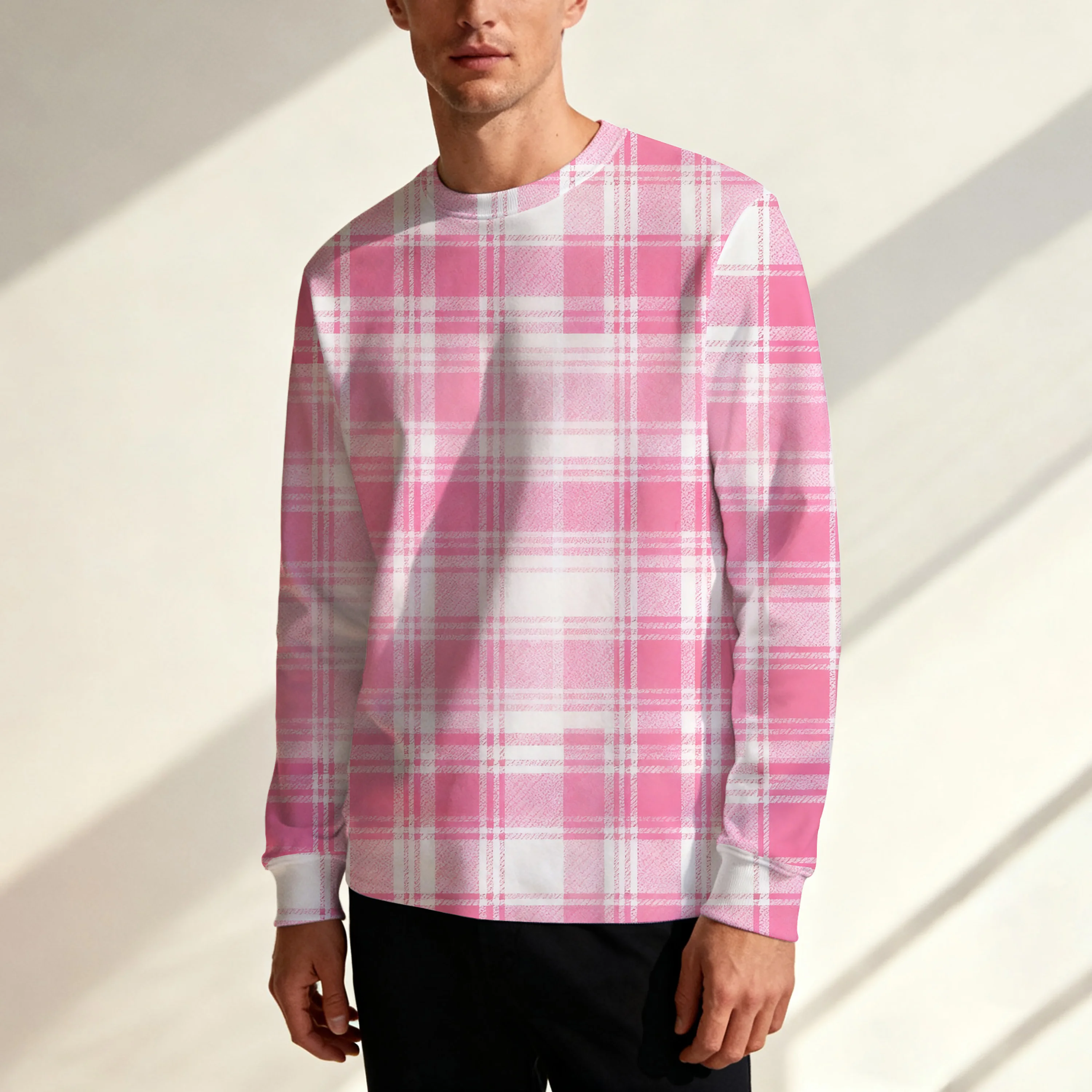 

Мужская толстовка с круглым вырезом для осени и зимы, клетчатый квадратный узор, монотына Breaks for a More Stylish Look, многоцветные варианты, Perf