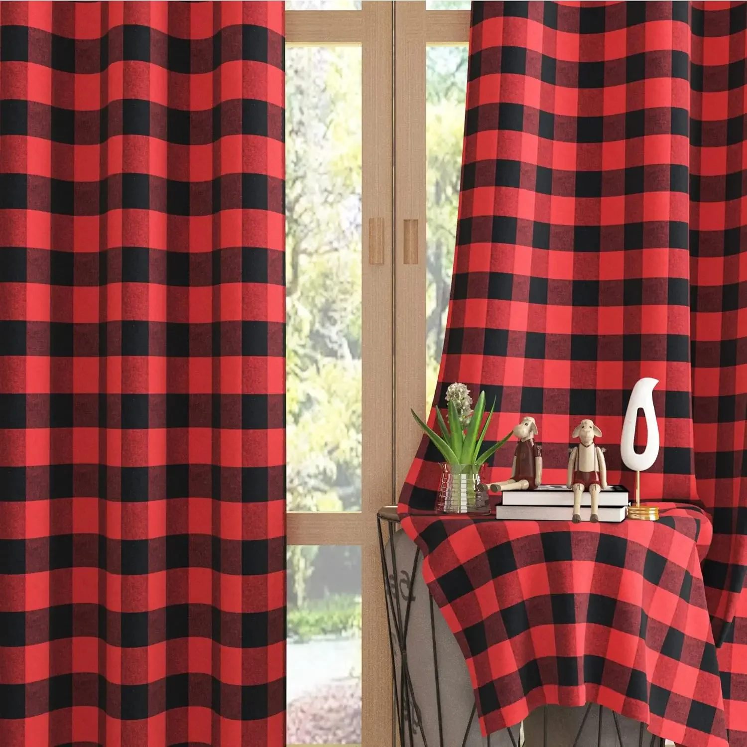 

Semi-Blackout Windows Curtains Christmas Check Plaid Curtains for Bedroom Drapes in Living Room Red&green Farmhouse Home Decor