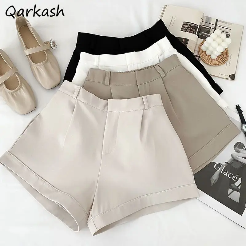 

Shorts Women Crimping All-match Simple Elegant Office Lady Summer High Waist Ulzzang Casual Loose Chic Wide Leg Classic Harajuku