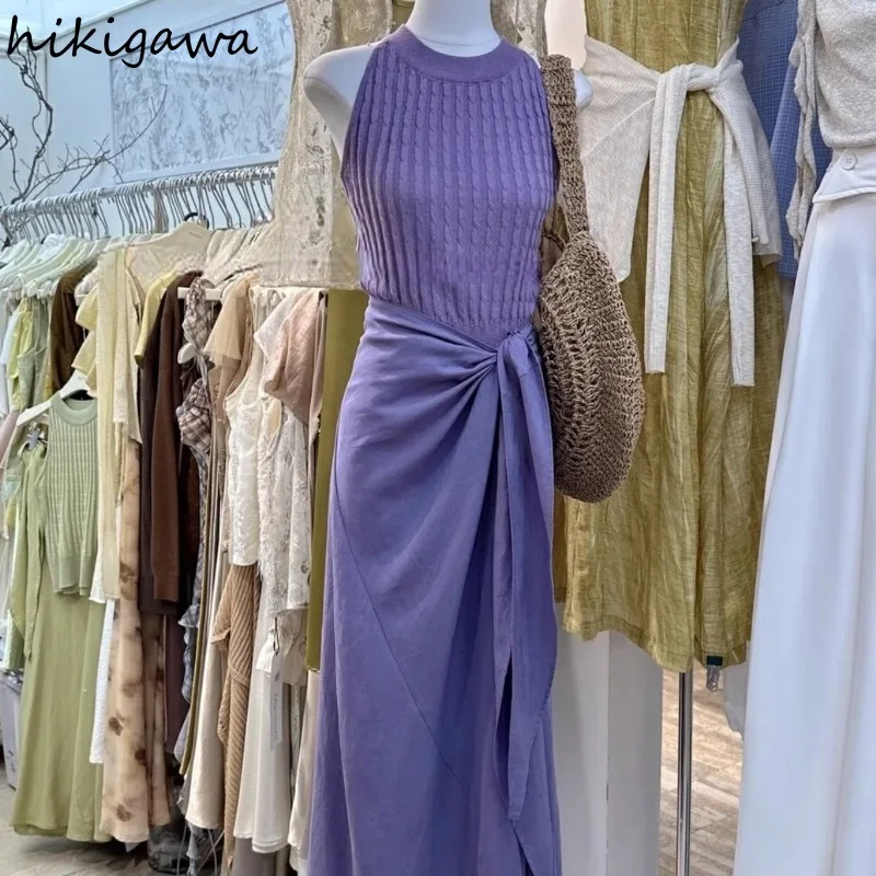 

Women's Clothing Two Piece Sets Knitting Tunic Sleeveless Vest High Waist Bandage Skirt Suit Roupas Femme Fashion Korean Outfits