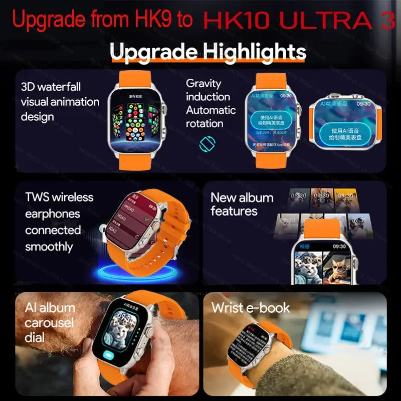 2025New HK10 ULTRA 3 MAX Smartwatch 49mm AMOLED 4G ROM Bluetooth Call Network Chat Robot Clock NFC Compass Smart Watch Men Women