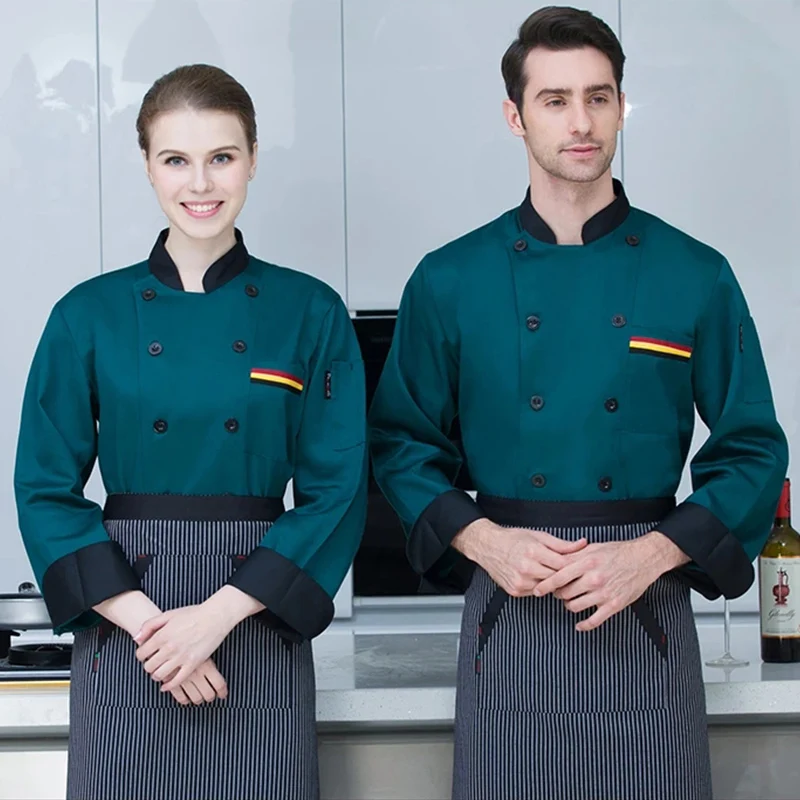 ฤดูร้อนแขนสั้นBreathable Double-Breasted Chefเสื้อแจ็คเก็ตผู้ชายโรงแรมKitchen Cookชุดร้านอาหารเสื้อผ้าทํางานเครื่องมือชุด 9