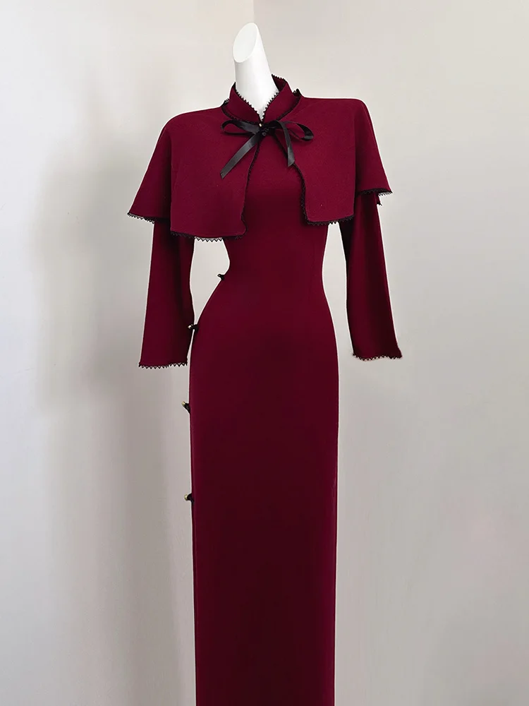 

Red Wine Color Wedding Dr Set Chinese Sle Engagement Ceremony Ele ort plus Size Bride Gown Autumn Winter