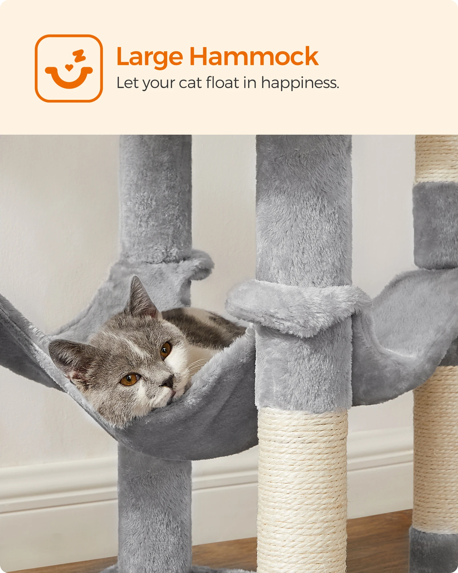 Feandrea Cat Tree, 56.3-Inch Cat Tower for Indoor Cats, Multi-Level Cat Condo with 4 Scratching Posts, 2 Perches, Hammock, Cave