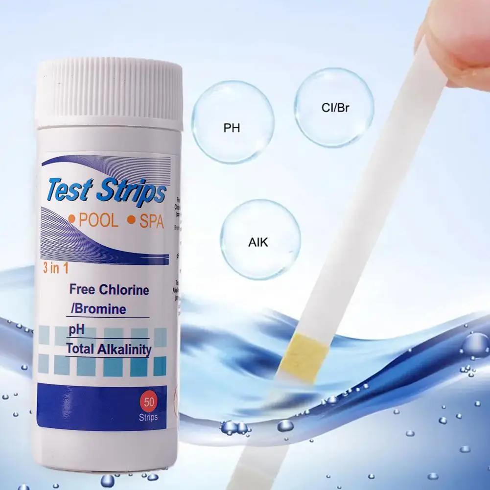 50pc Chlorine PH Test Strips SPA Swimming Pool Water Tester Paper Residual Chlorine PH Value Alkalinity Hardness Test Strip 3in1