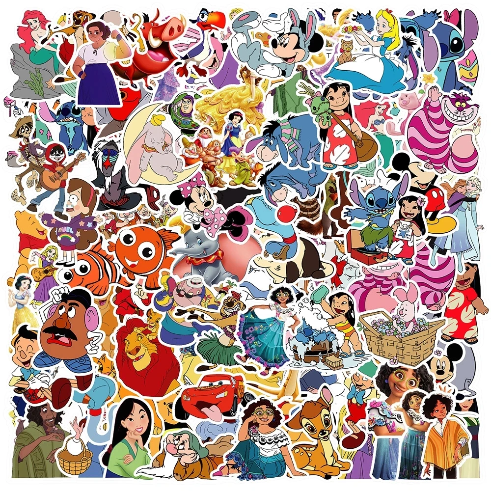 10/30/50/100/200pcs Disney Cute Mix Cartoon Micky Princess Stickers Laptop Skateboard Phone Car Graffiti Sticker Decal Kid Toy