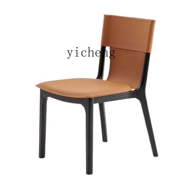 

ZK Minimalist Saddle Leather Dining Chair Home High-End Ash Back Chair Home Accessories