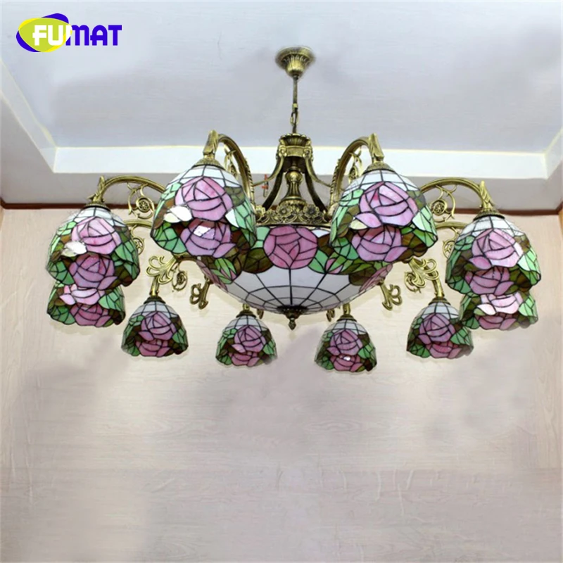 

FUMAT Stained Glass Chandelier European Vintage Glass Suspension Light Bar Cafe Living Room Hanging Lamp Pendientes Lustre