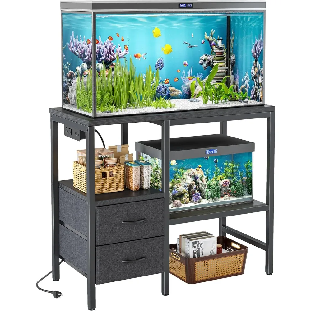 

20-29 Gallon Multi - Tier Aquarium Stand with Storage Drawers & Shelf, Sturdy Metal Frame for Fish Tanks with Power Outlet