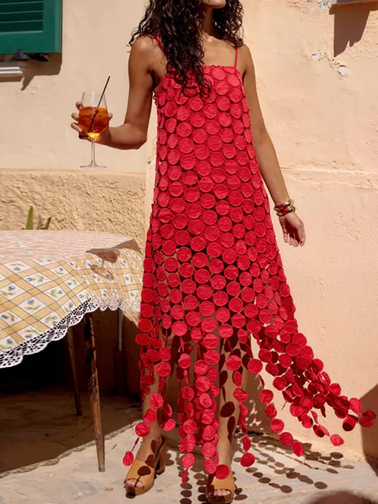 Hollow Out Backless Patchwork Maxi Dress, Women Summer Spaghetti Strap Simple Party Dress, 2026 Square Collar Chic Ladies Dress