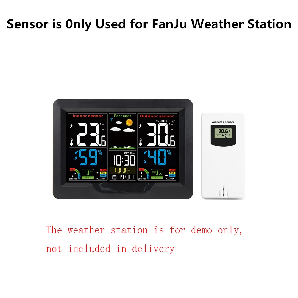 Digital Temperature Humidity Meter Wireless Sensor Hygrometer Electronic 433.92MHz Thermometer Used for FanJu Weather Station