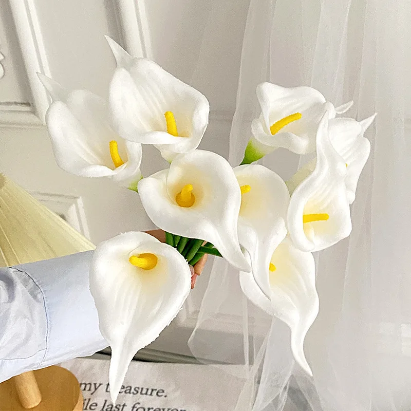 5/10PC Real Touch White Artificial Calla Lily Wedding Bouquet Bridal Shower Party Home Flower Decora Horseshoe Lotus Fake Flower