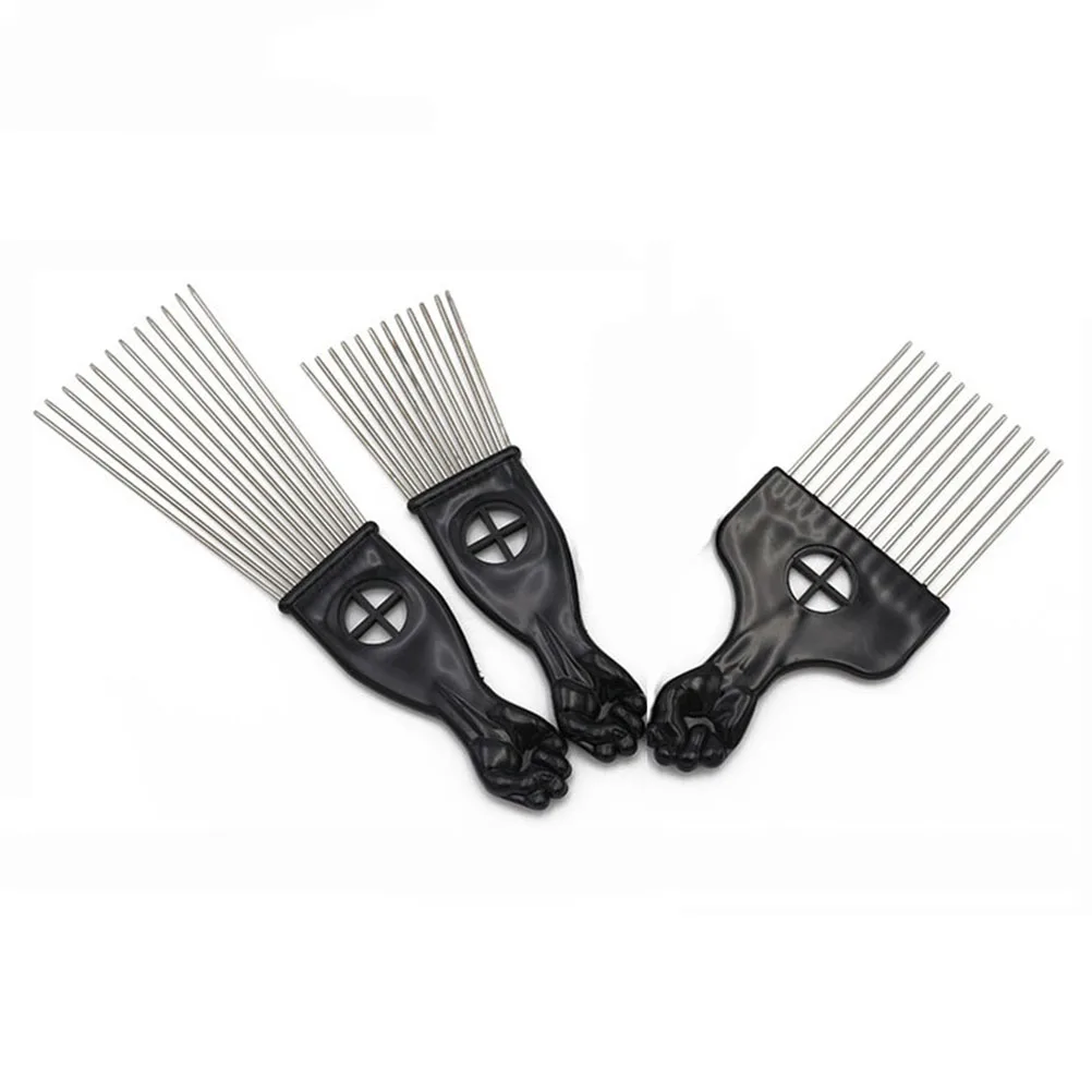 

3 Pcs Steel Needle Hair Pick Combs for Curly Hair Smooth Edges Long Tooth Brush Black Color Anti Frizz Metal Styling Tool